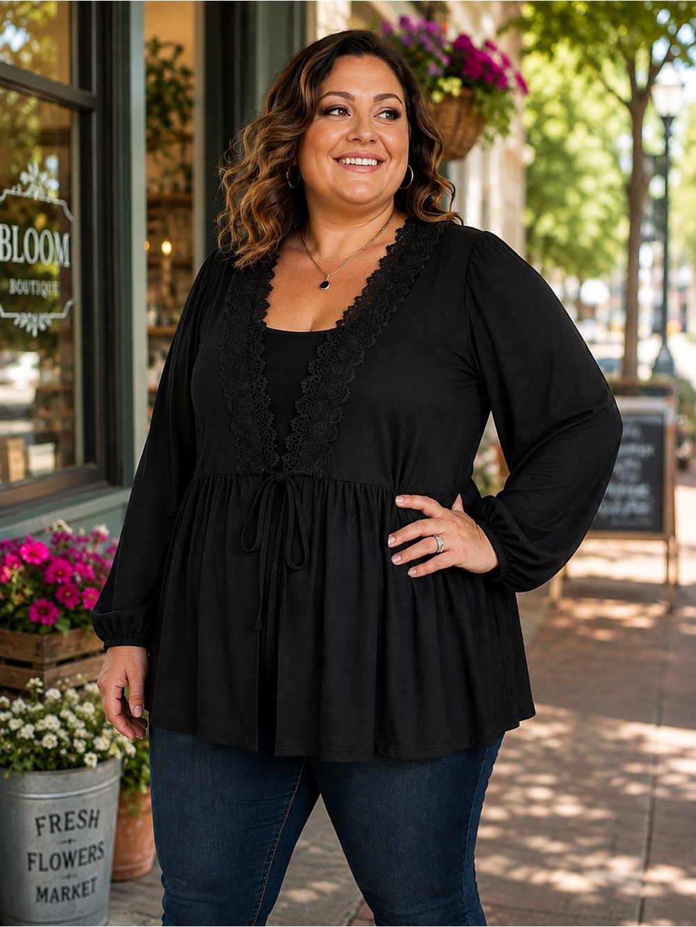 torrid Black Lace-Trim Peplum Cardigan